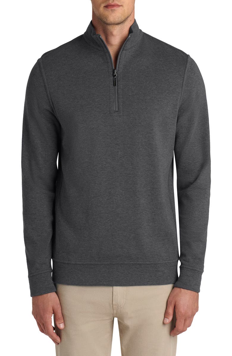Bugatchi Reversible Quarter Zip Cotton Blend Pullover, Main, color, Cement