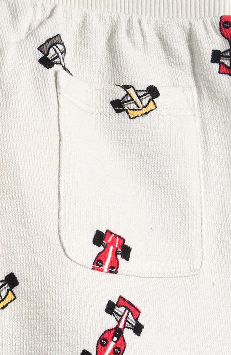 MILES THE LABEL Kids' Race Car Print Organic Cotton Shorts, Alternate, color, Light Grey