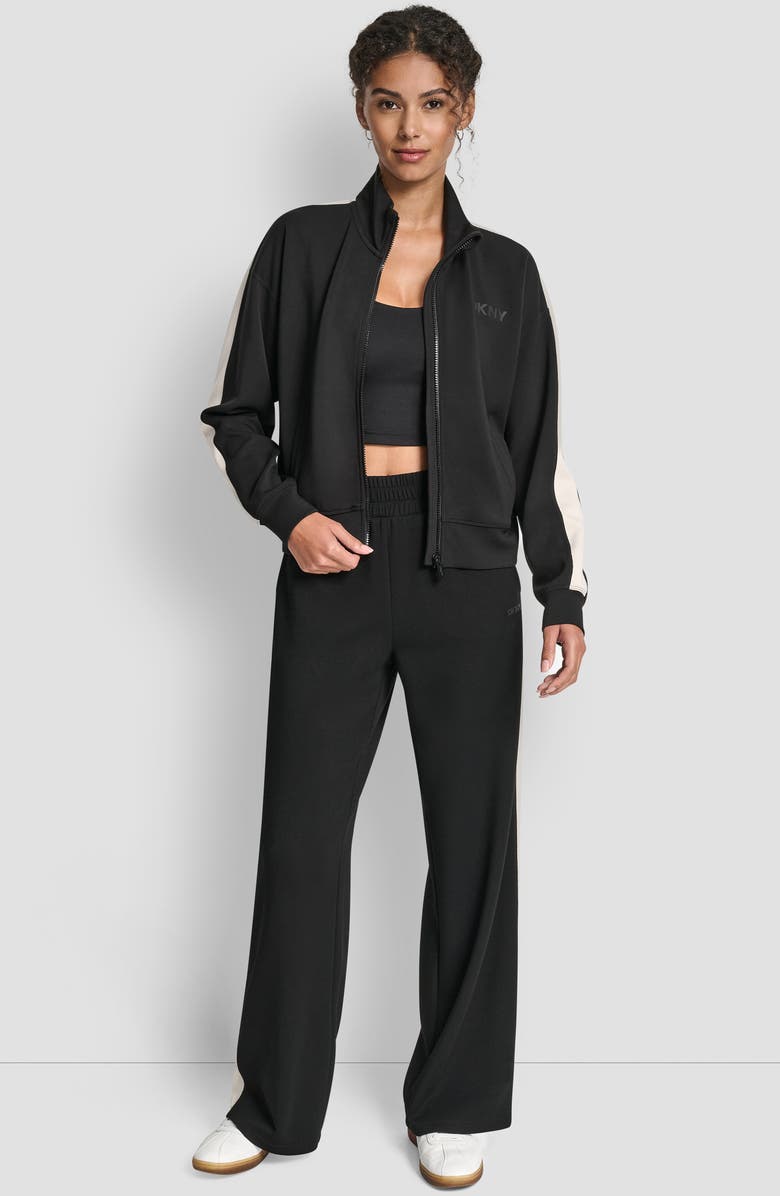 DKNY Stripe Full Zip Track Jacket, Alternate, color, Black/ Eggnog