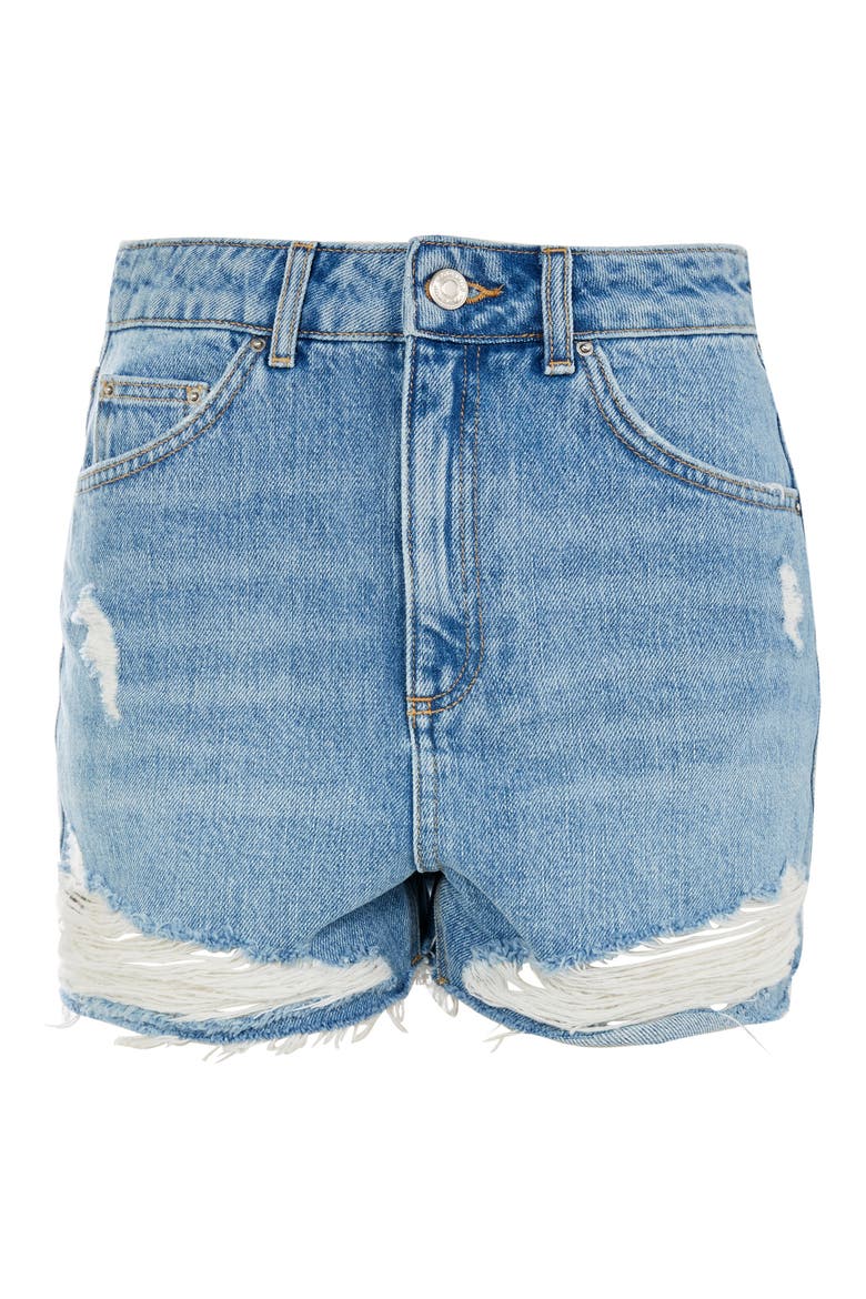 Ripped Denim Mom Shorts, Alternate, color, MID DENIM