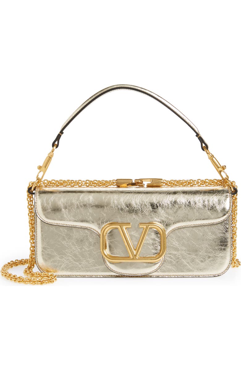 Valentino Garavani VLOGO Signature Crinkle Metallic Leather Shoulder Bag, Main, color,