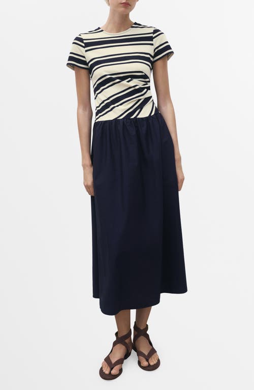 Mango Stripe Bodice Cotton Maxi Dress In Blue