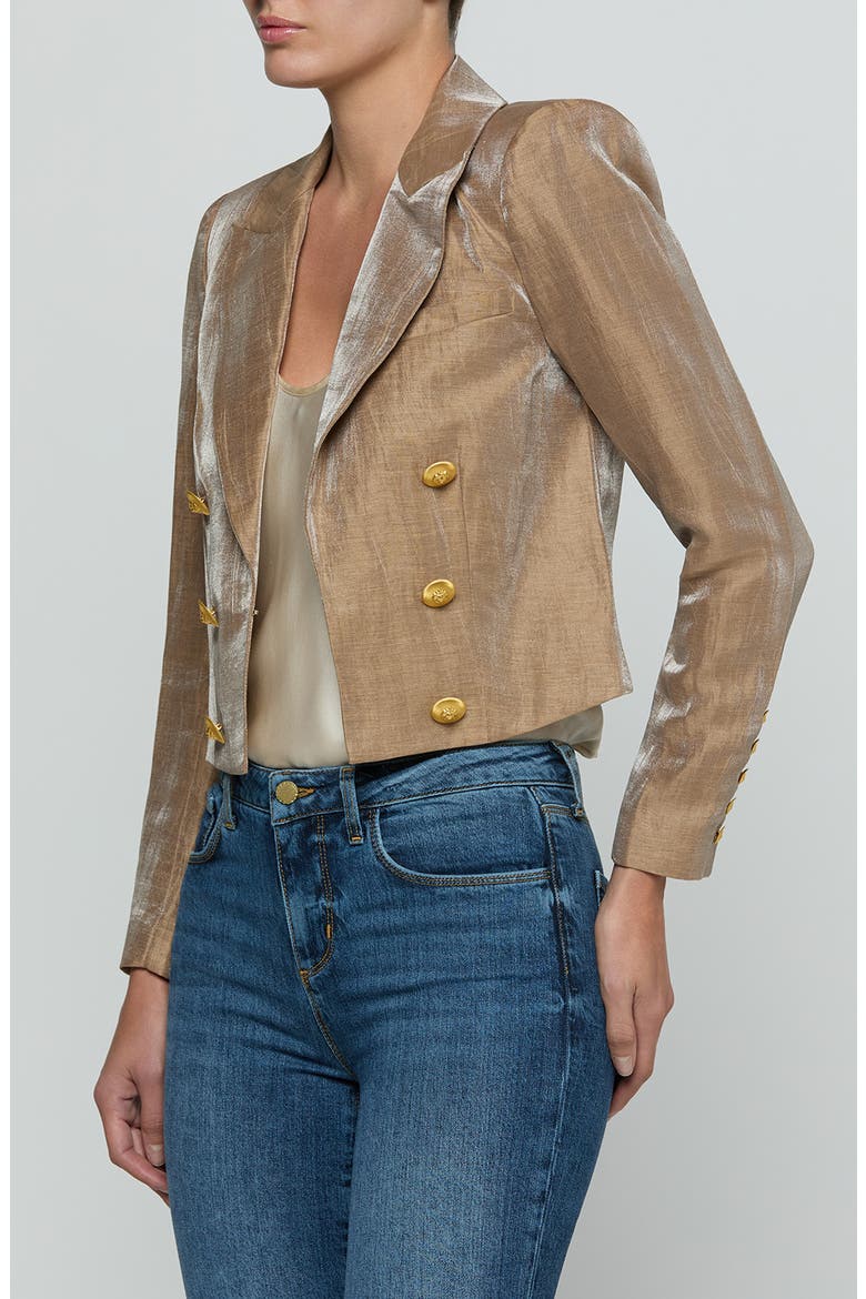 Inez Cropped Blazer, Alternate, color, LATTE/ GOLD