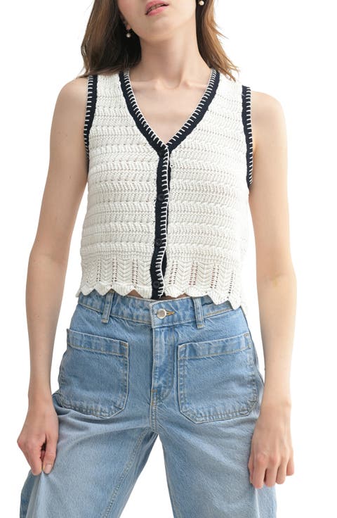 Cotton Scallop Button-Up Vest