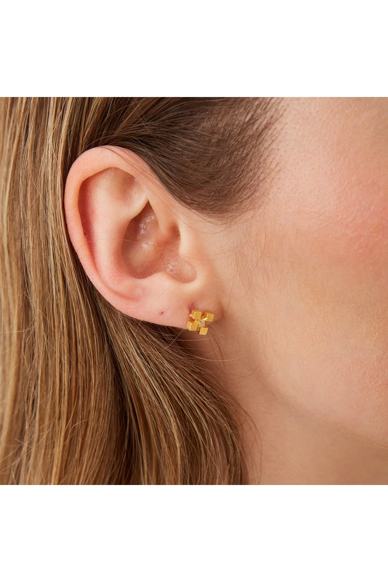 Four Cube Blocks Natural Textured Sterling Silver Authentic Stud Earrings, Alternate, color, Gold
