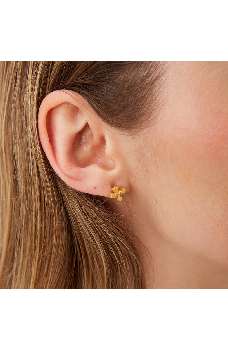 Spero London Four Cube Blocks Natural Textured Sterling Silver Authentic Stud Earrings, Alternate, color, Gold