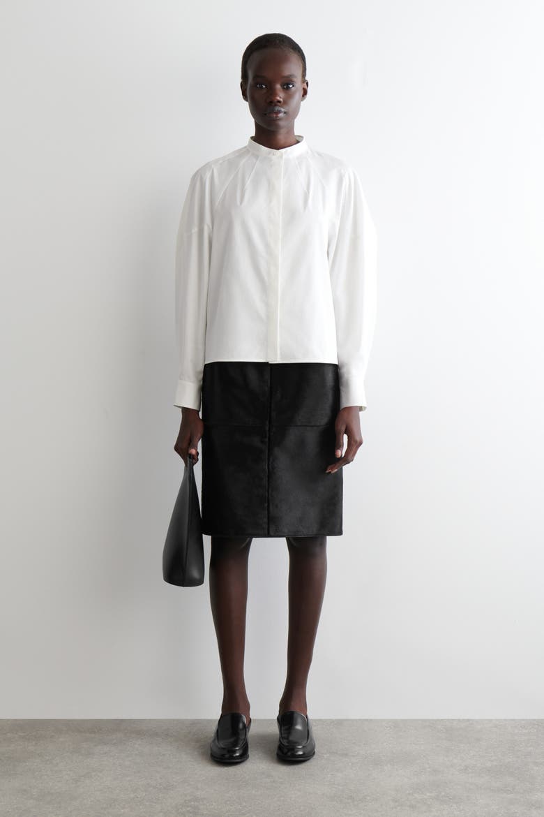 Collarless Cotton Shirt, Alternate, color, WHITE