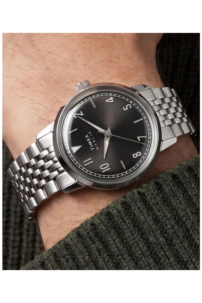 Marlin Stainless Steel Bracelet Watch, 34mm, Alternate, color, BLACK/ SILVER