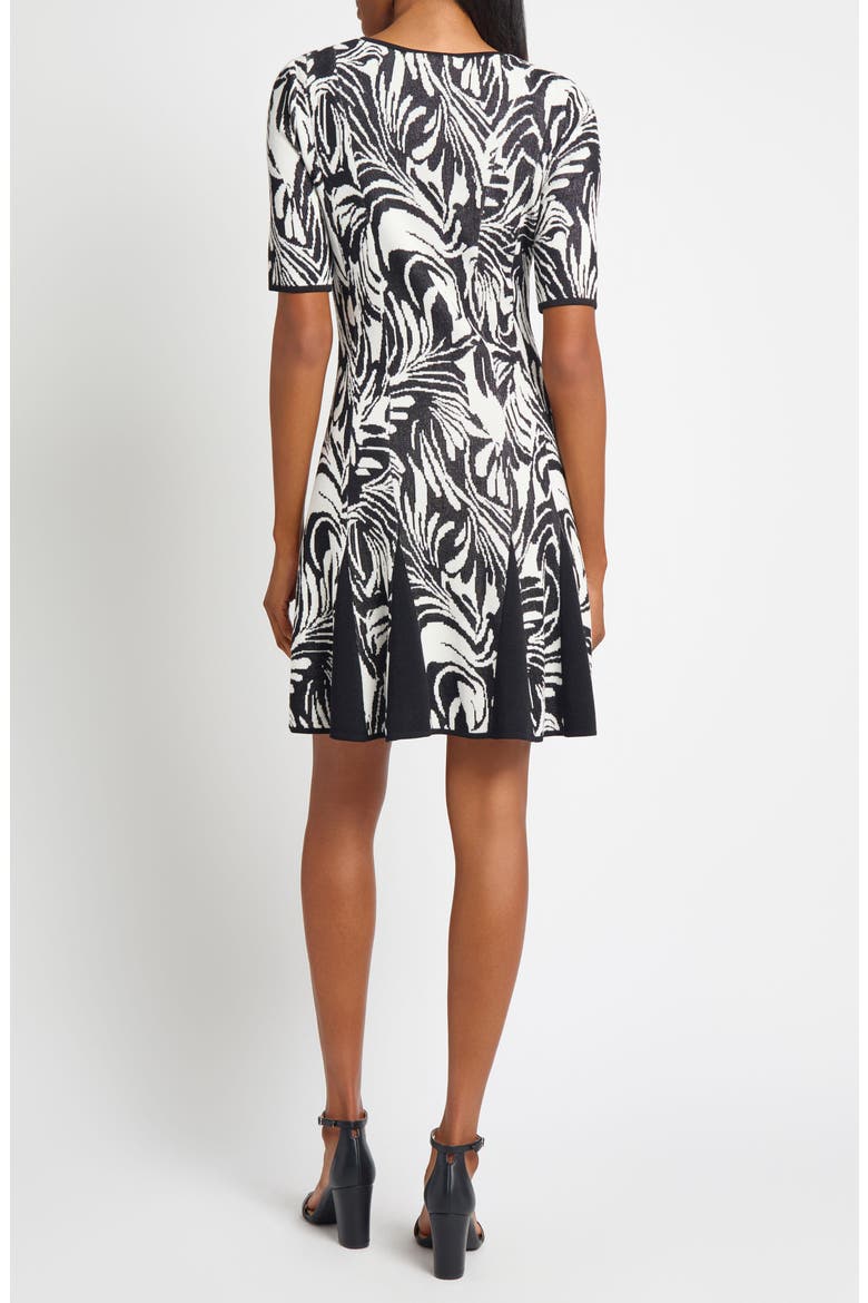 Short Sleeve Jacquard Fit & Flare Sweater Dress, Alternate, color, BLACK/ IVORY