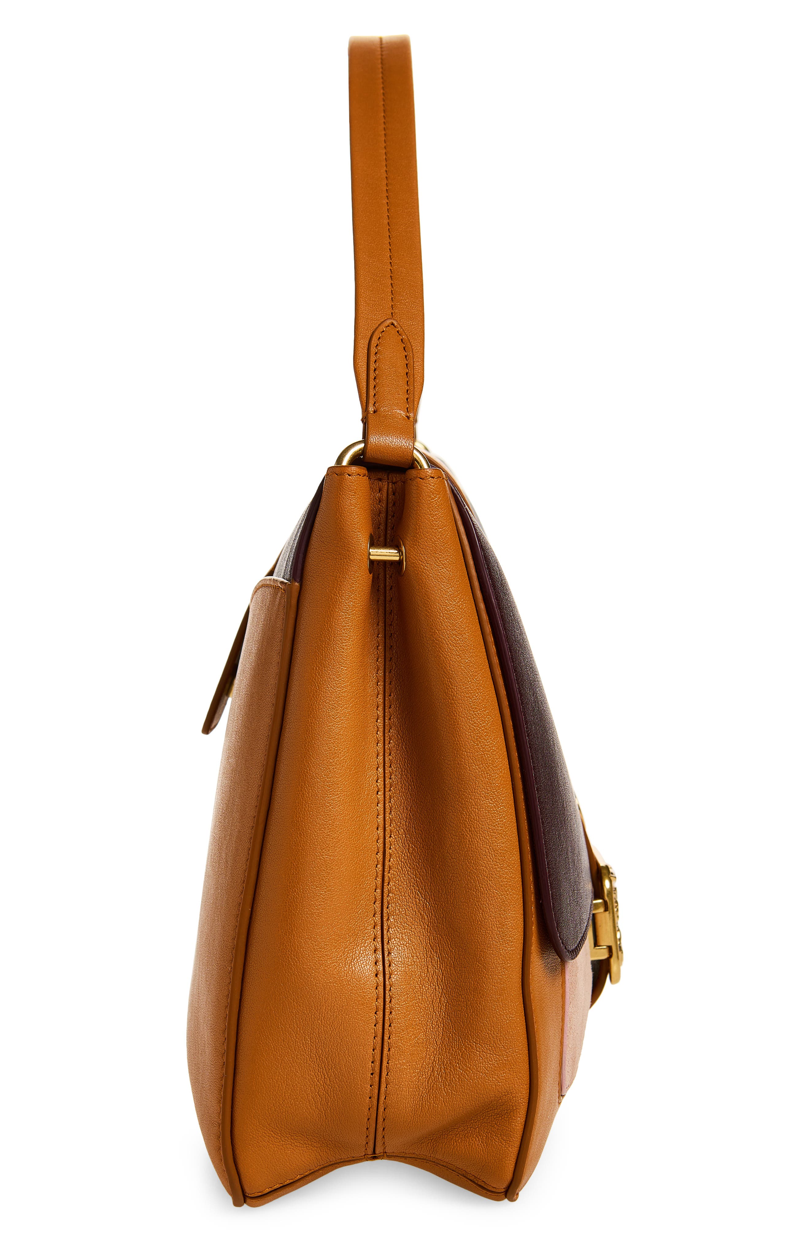 Burberry Medium Rider Colorblock Leather Top Handle Bag, Alternate, color, Vineyard/ Pink/ Brown