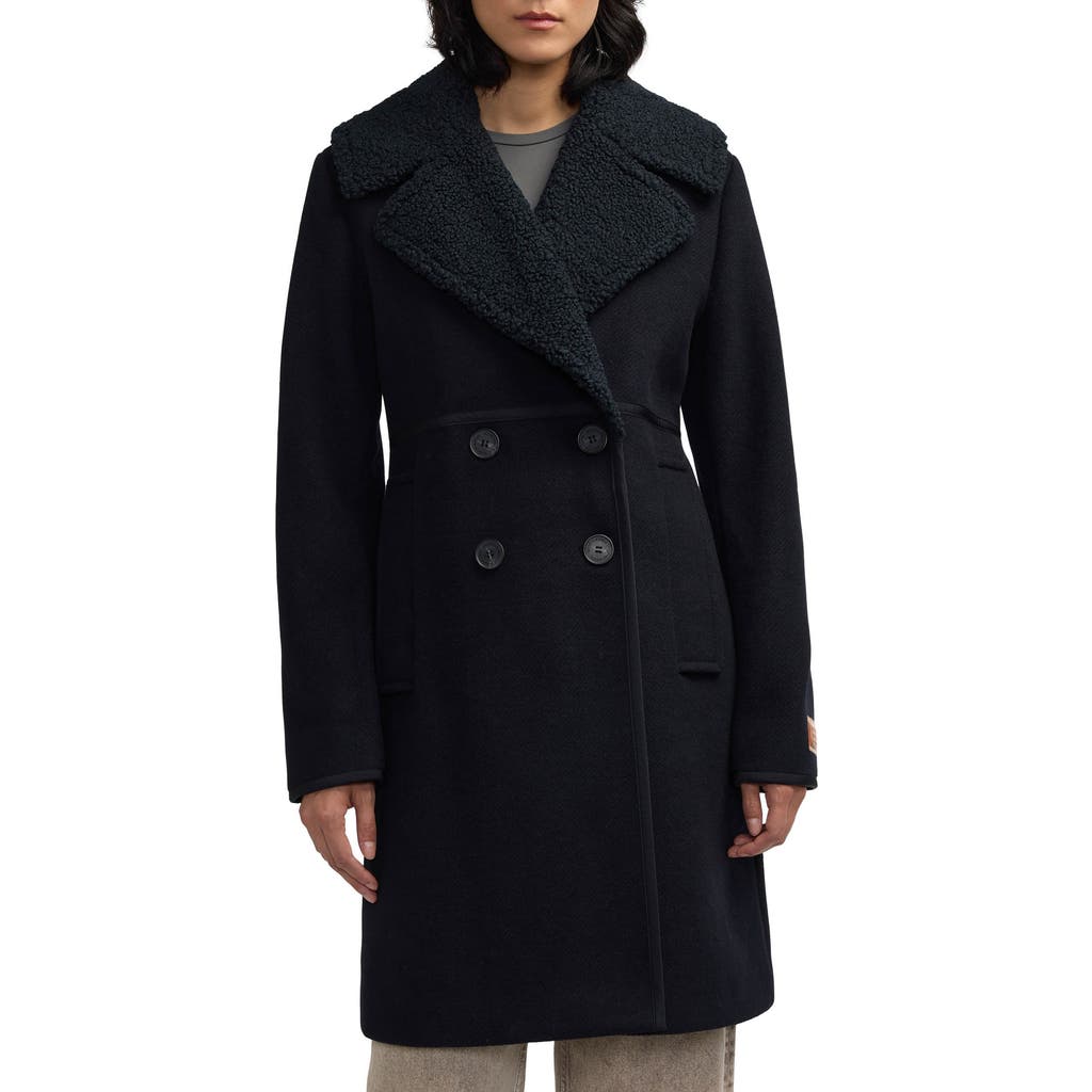 Scotch & Soda Runa Faux Shearling Collar Peacoat In Black