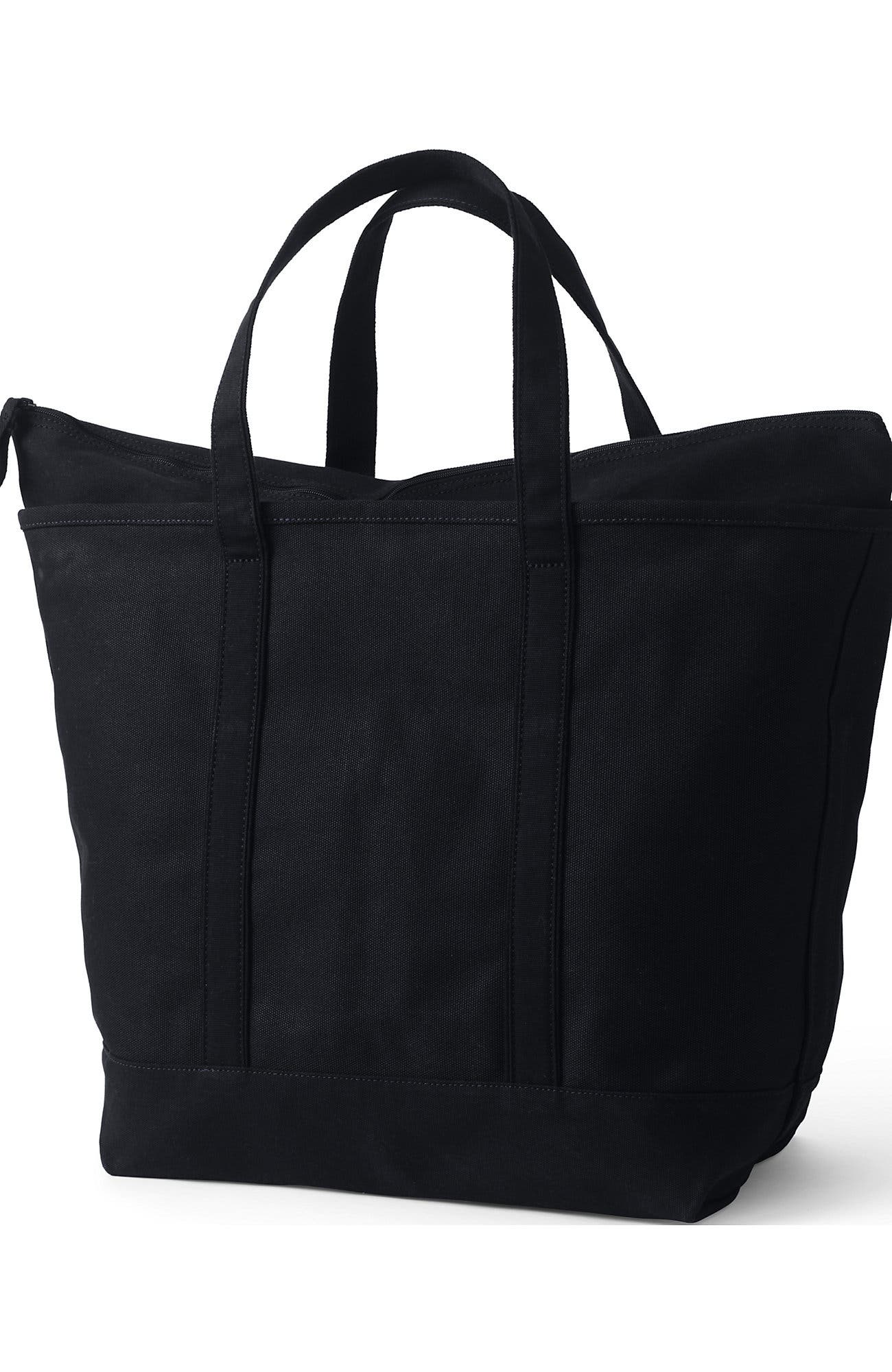 Lands' End Zip Top Canvas Tote Bag, Alternate, color, Black/Black