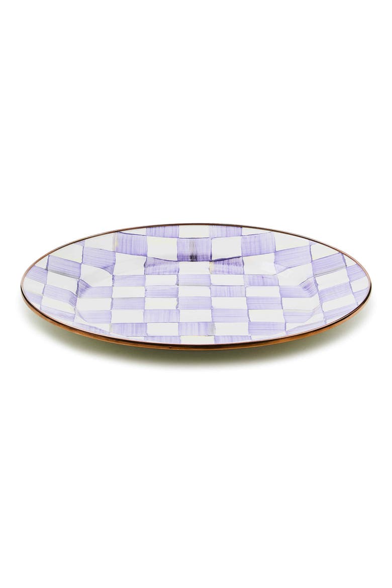 Violet Check Enameled Steel Charger Plate, Alternate, color, VIOLET