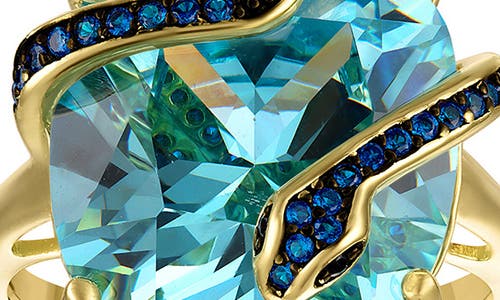 Fzn Aqua & Blue Cubic Zirconia Ring In Gold
