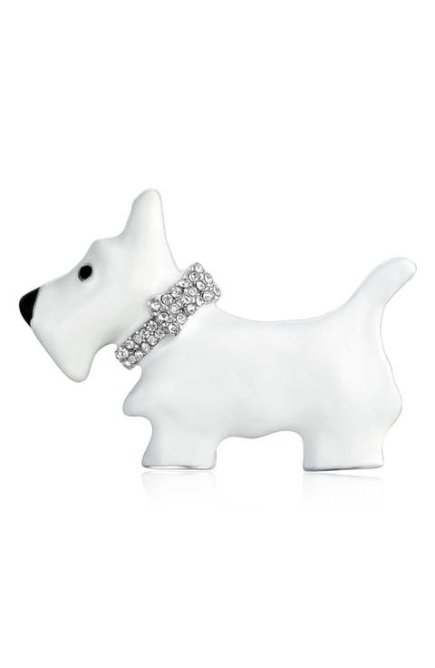 CZ Large Statement White Westie Brooch