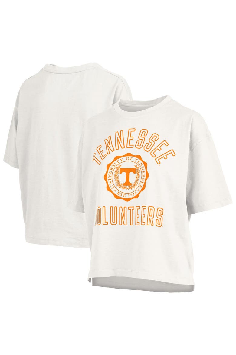 Women's Pressbox White Tennessee Volunteers Motley Crew Bishop Waist Length Oversized Slub T-Shirt, Main, color, White