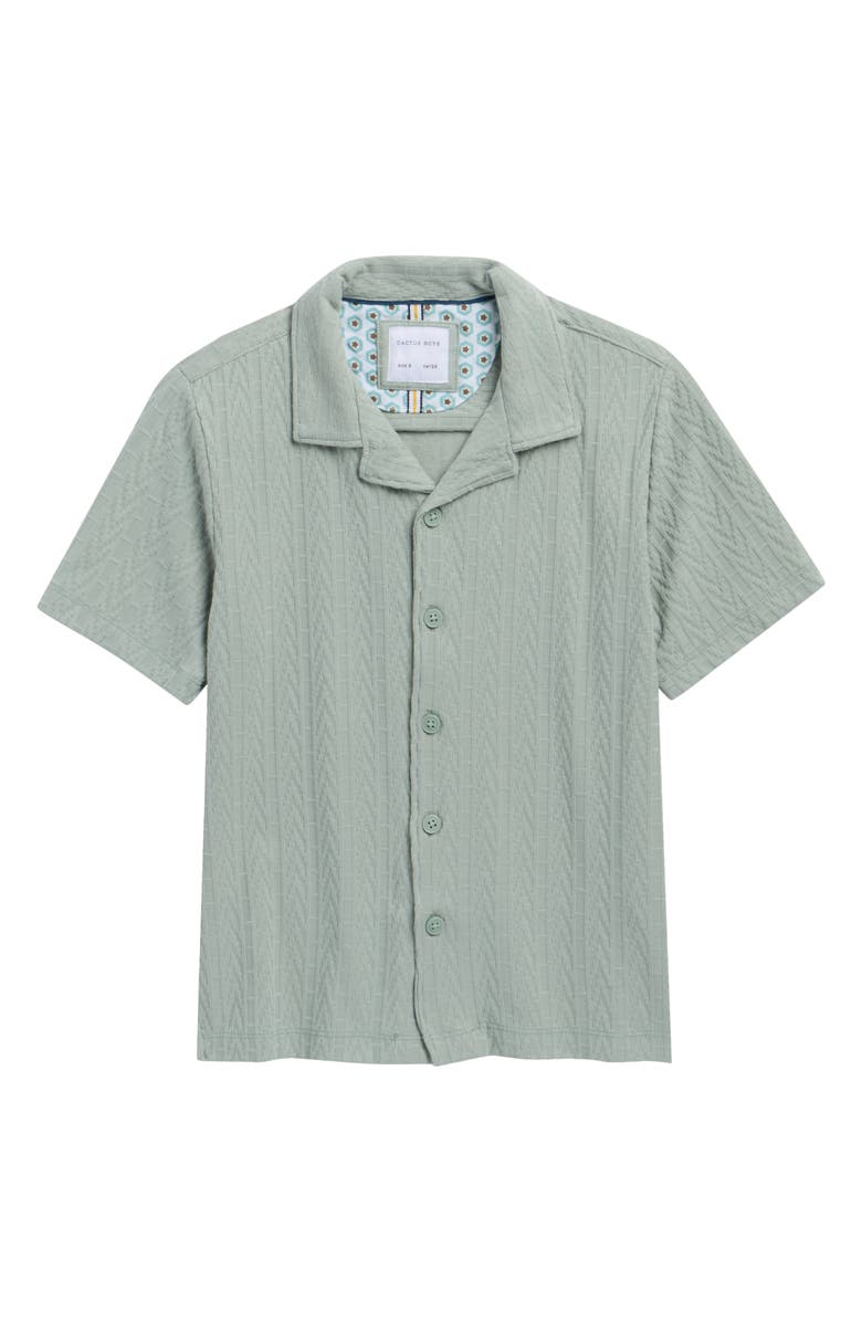 DENIM AND FLOWER Kids' Geometric Textured Camp Shirt, Main, color, Sage