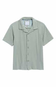 DENIM AND FLOWER Kids' Geometric Textured Camp Shirt