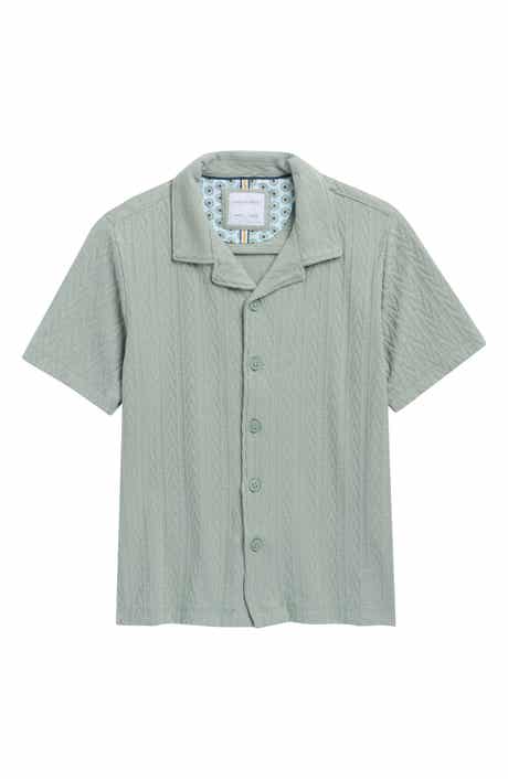 DENIM AND FLOWER Kids' Geometric Textured Camp Shirt