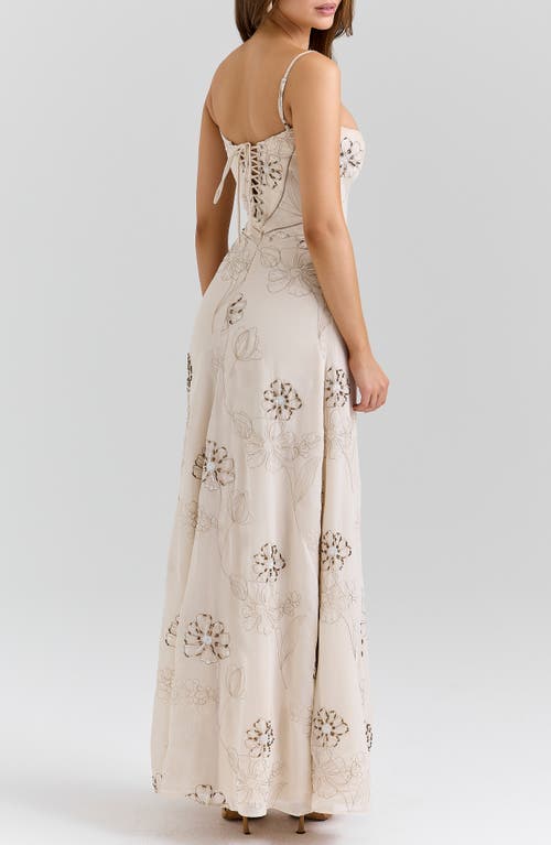 House Of Cb Seren Embellished Georgette Gown In Neutral