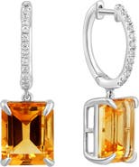 EFFY 925 Sterling Silver Emerald Cut Citrine & White Sapphire Drop Earrings