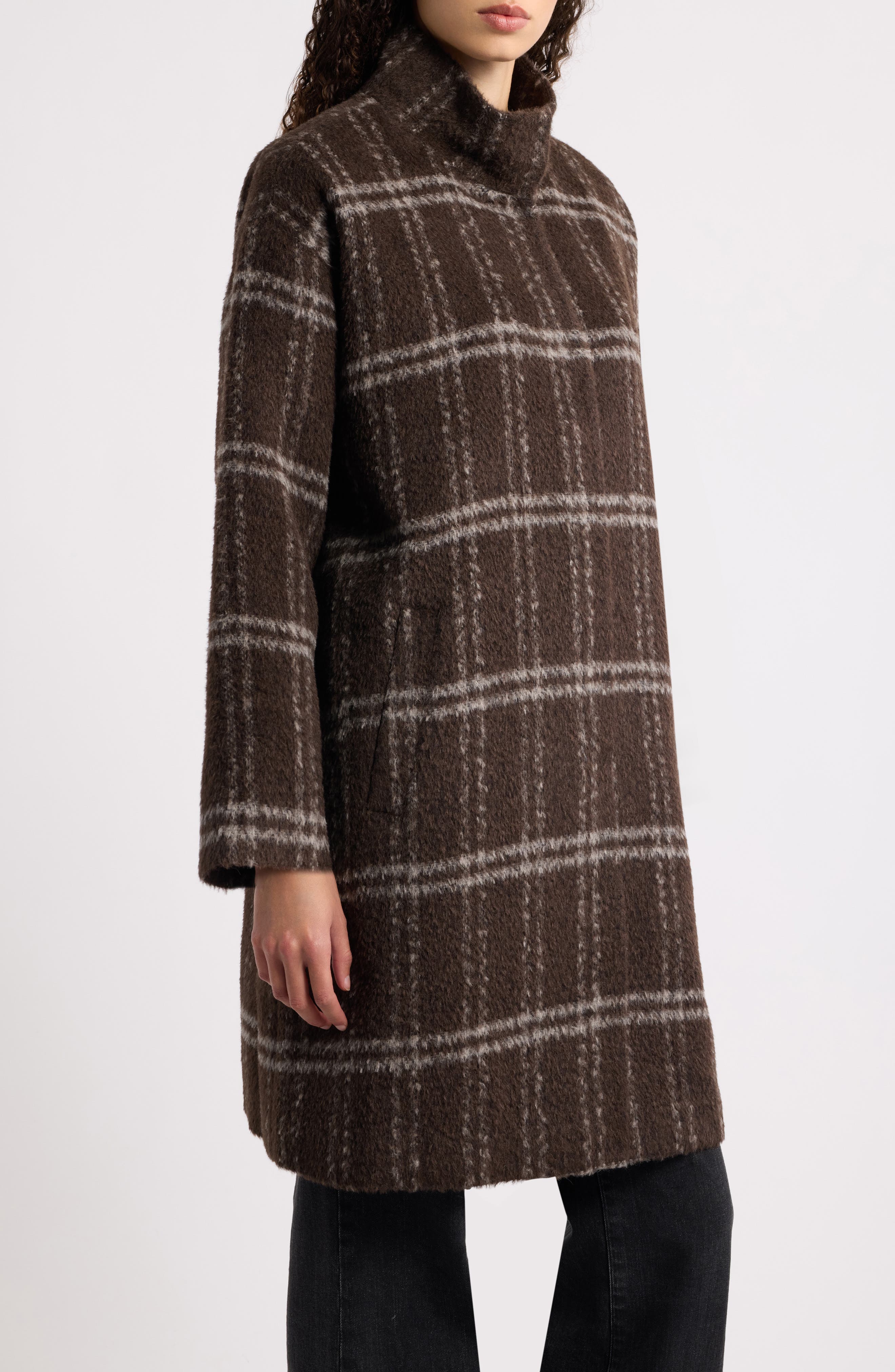 Eileen Fisher High Collar Grid Alpaca Blend Coat (Women) | Nordstrom