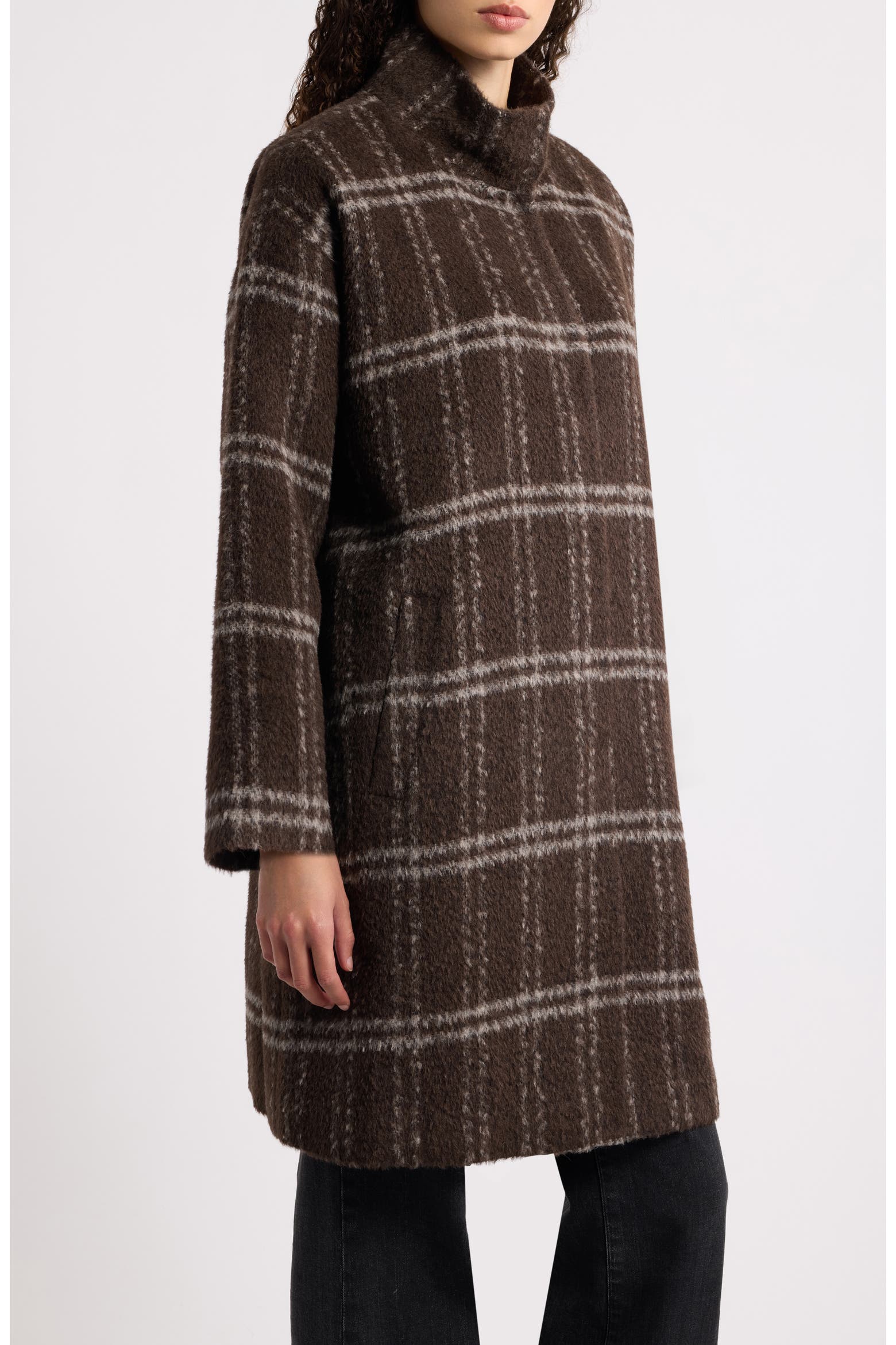 Alpaca Grid Eileen Fisher High Collar Grid Alpaca Blend Coat (Women) | Nordstrom