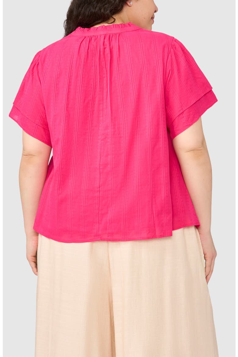 Ruffle Neck Flutter Sleeve Top, Alternate, color, PINK PEACOCK