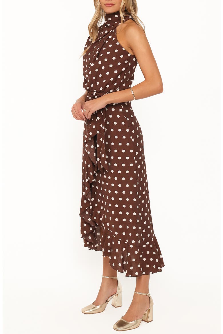 Olana Polka Dot Midi Dress, Alternate, color, BROWN POLKA DOT