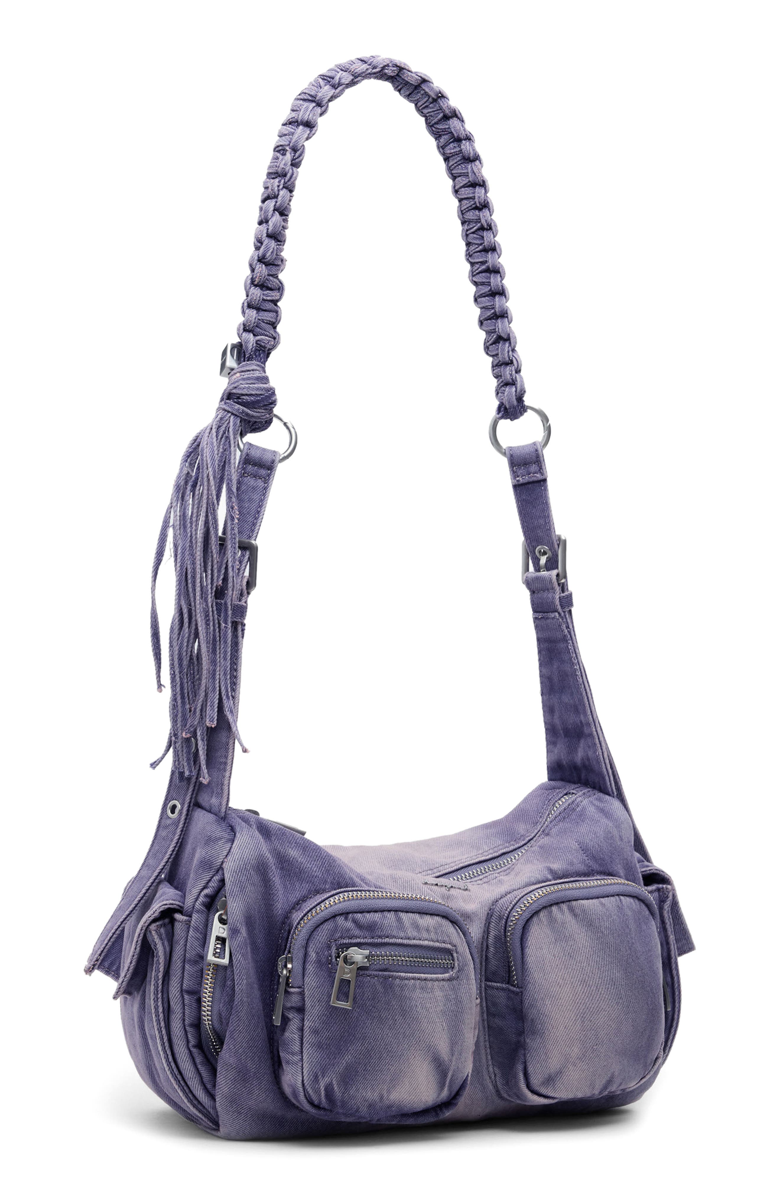 Desigual Denim Shoulder Bag, Alternate, color, Purple