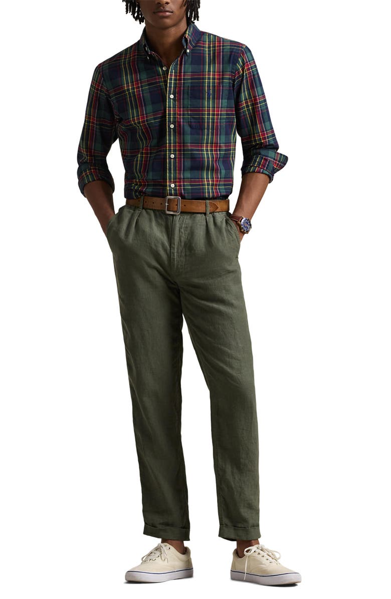 Polo Ralph Lauren Madras Plaid Performance Button-Down Shirt, Alternate, color, Navy Red Multi