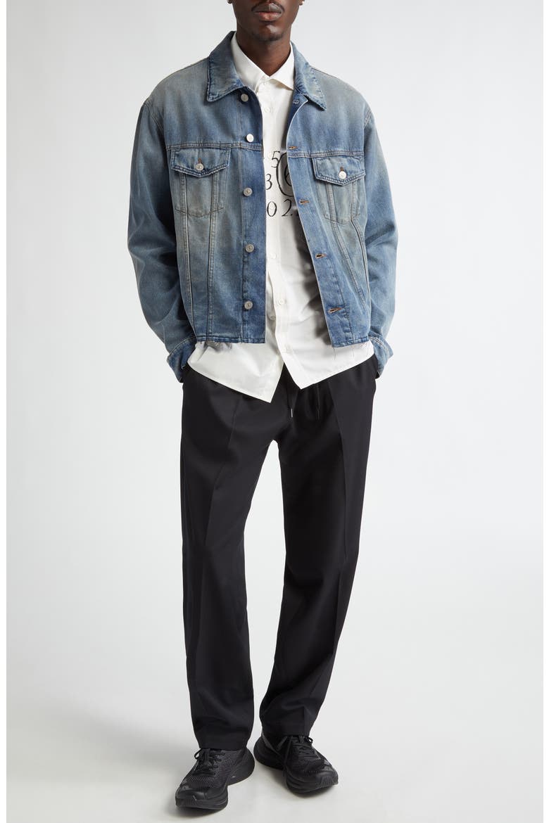 Raw Hem Denim Trucker Jacket, Alternate, color, GREY BLUE
