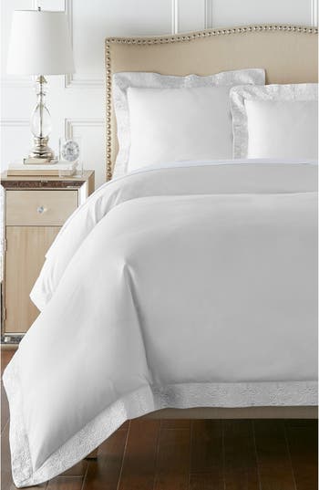 Pure Parima Egyptian Cotton Sateen Embroidered 3-piece Ariane Duvet Cover Set In White