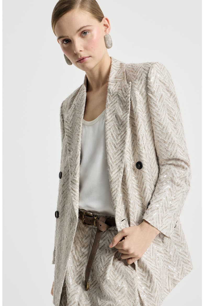 Dazzling chevron embroidery blazer, Alternate, color, Beige