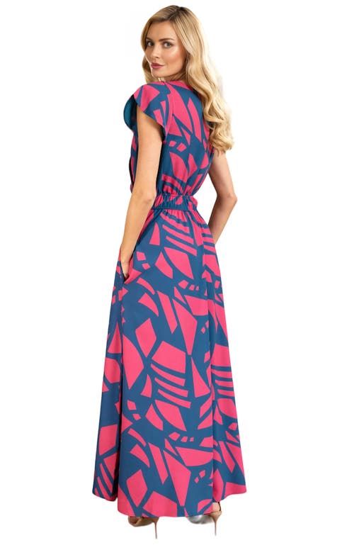 Hotsquash London Clothing Abstract Print Chiffon Faux Wrap Maxi Dress