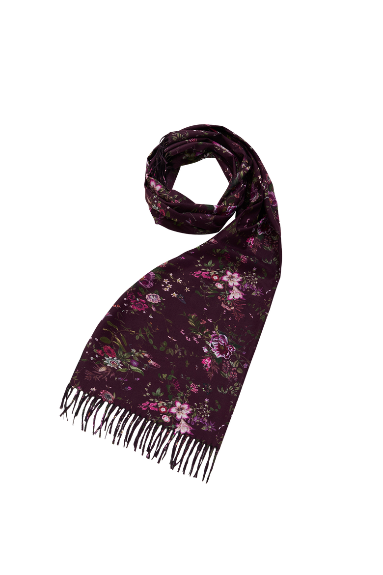 Eve Floral Long Fringed Scarf, Main, color, Burgundy