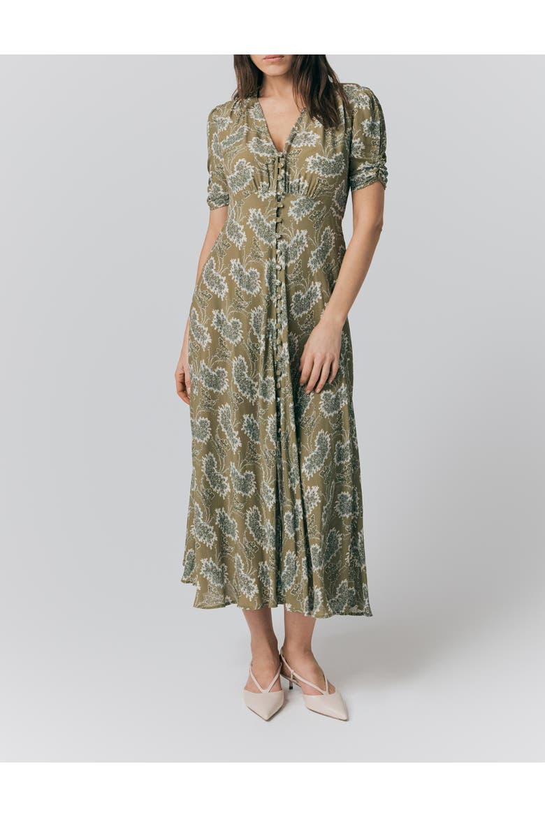 Flo Floral Midi Tea Dress, Alternate, color, Olive Cluster Floral