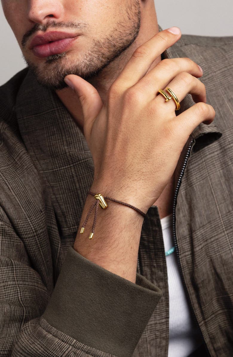 Nialaya Brown String Adjustable Gold Lock Bracelet, Alternate, color, Brown / Gold