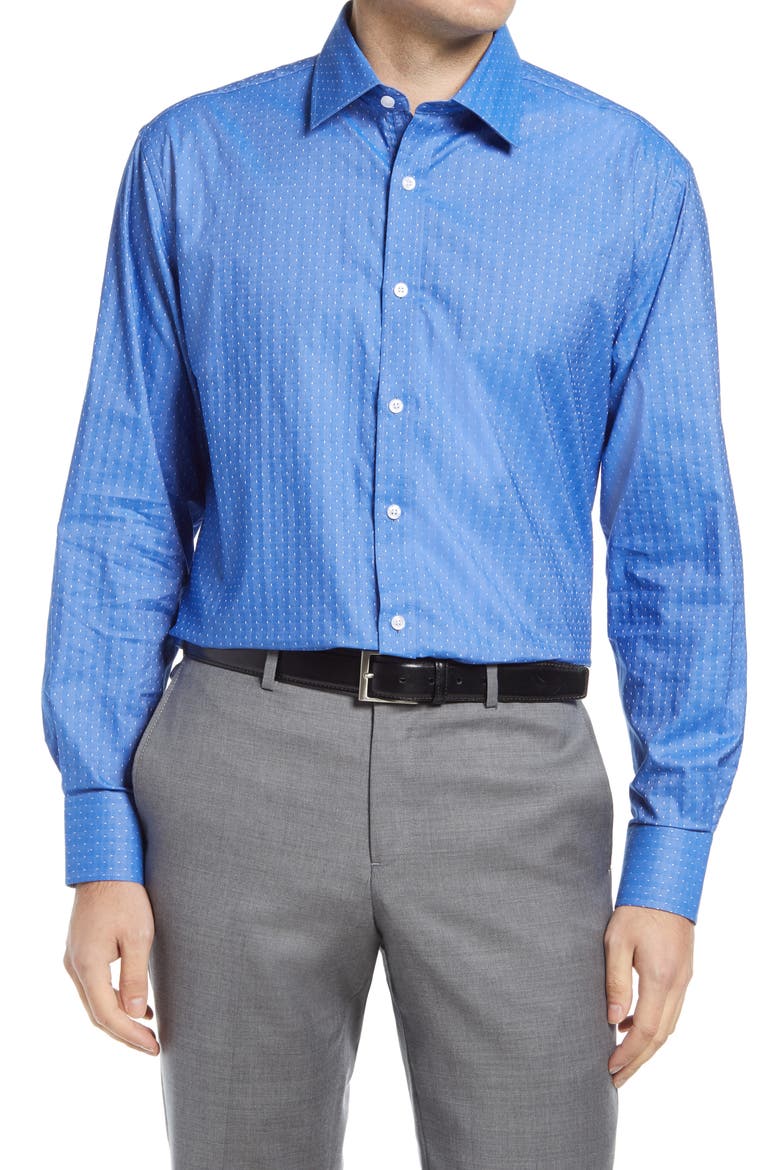 Trim Fit Dot Dress Shirt, Main, color, MEDIUM BLUE