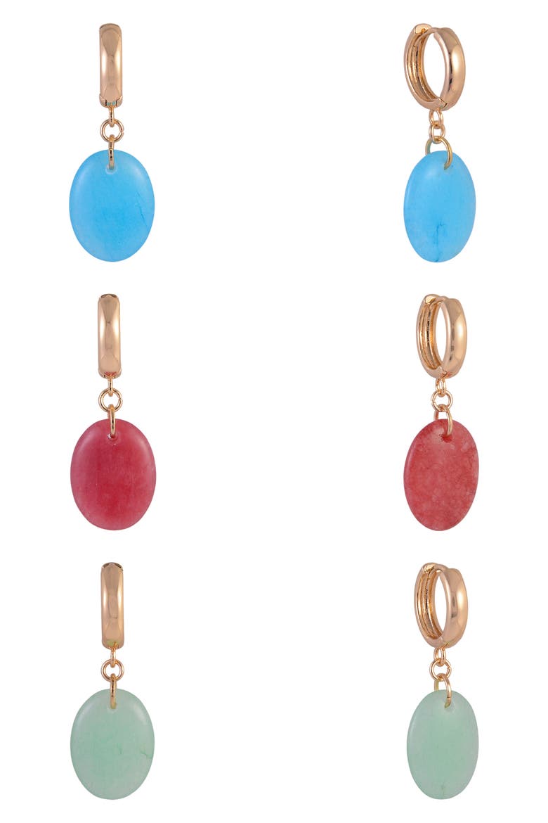 Set of 3 Aventurine Drop Earrings, Alternate, color, GOLD MULTI