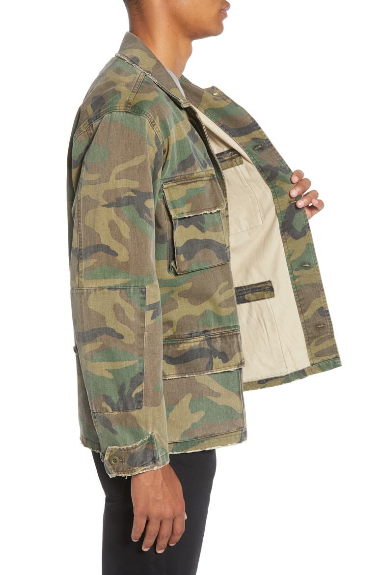Distressed Band Collar Trucker Jacket, Alternate, color, CAMOUFLAGE