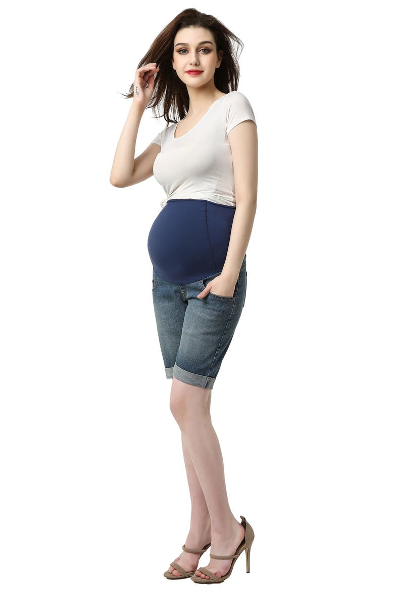 Abbie Denim Stretch Maternity Shorts, Alternate, color, MEDIUM INDIGO