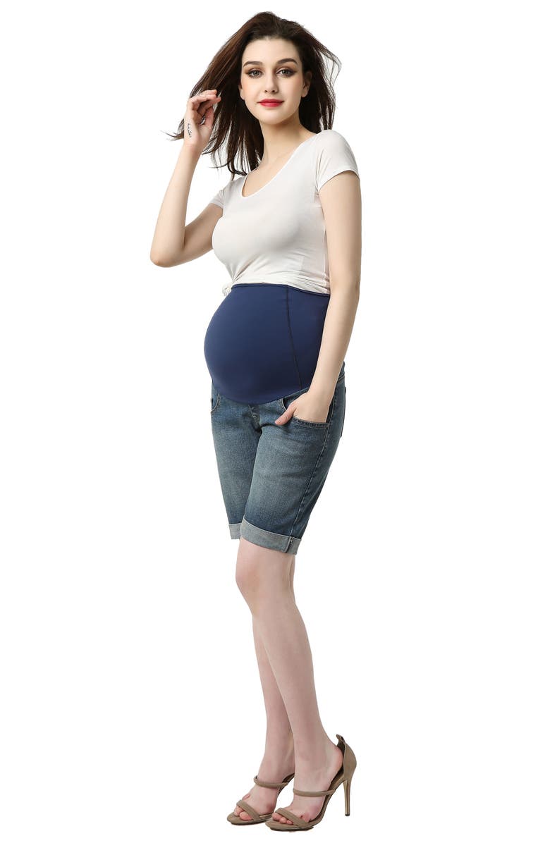 Kimi and Kai Abbie Denim Stretch Maternity Shorts, Alternate, color, 