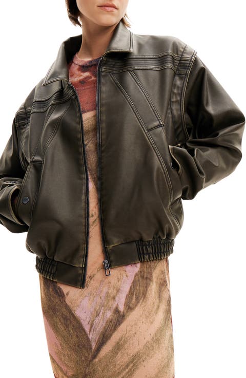 Faux Leather Jacket with Removable Sleeves
