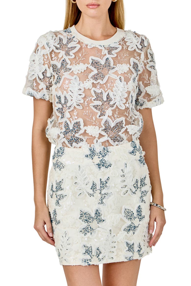 Sequin & Soutache Mesh Top, Main, color, IVORY