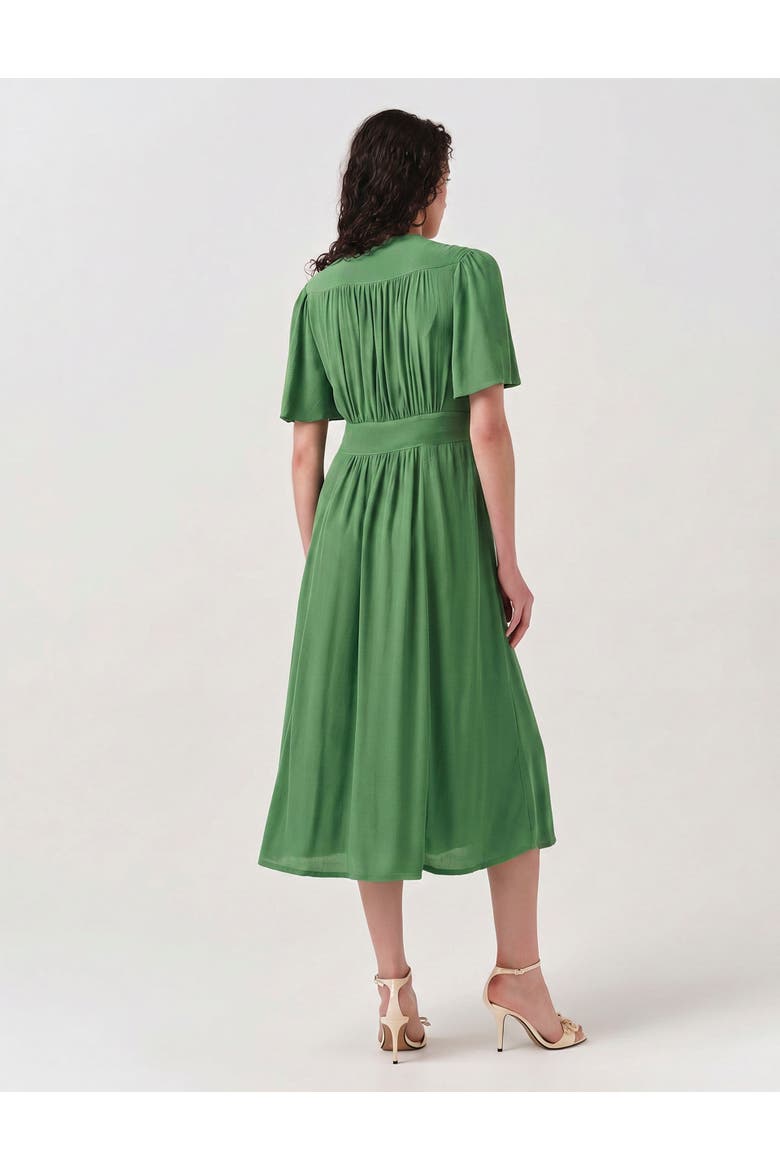 Rosalie Angel Sleeve Crepe Midi Dress, Alternate, color, Green