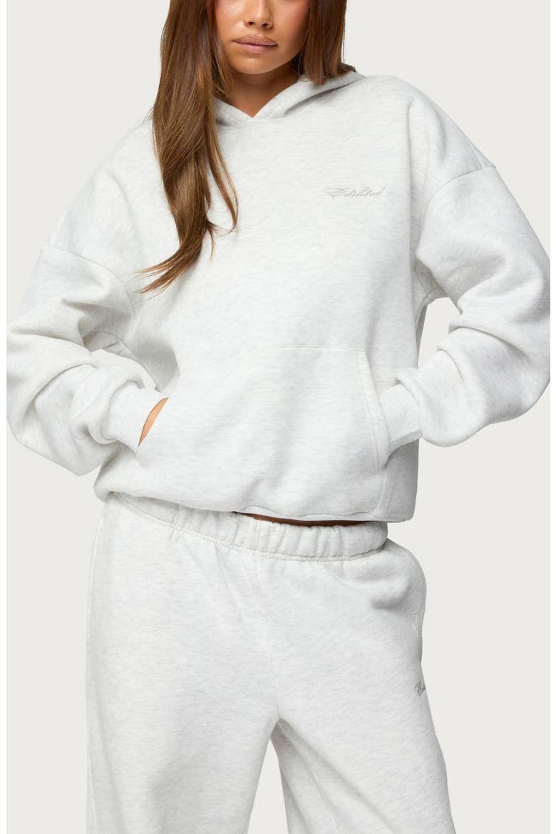 Basic Girl Oversize Fleece Logo Hoodie, Main, color, LIGHT-GRAY-MELANGE