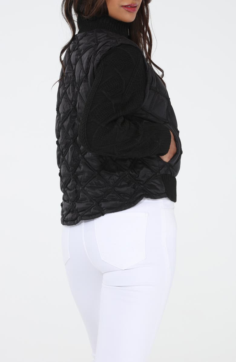 RAIN AND ROSE Faux Leather Mixed Media Bomber Jacket, Alternate, color, Black