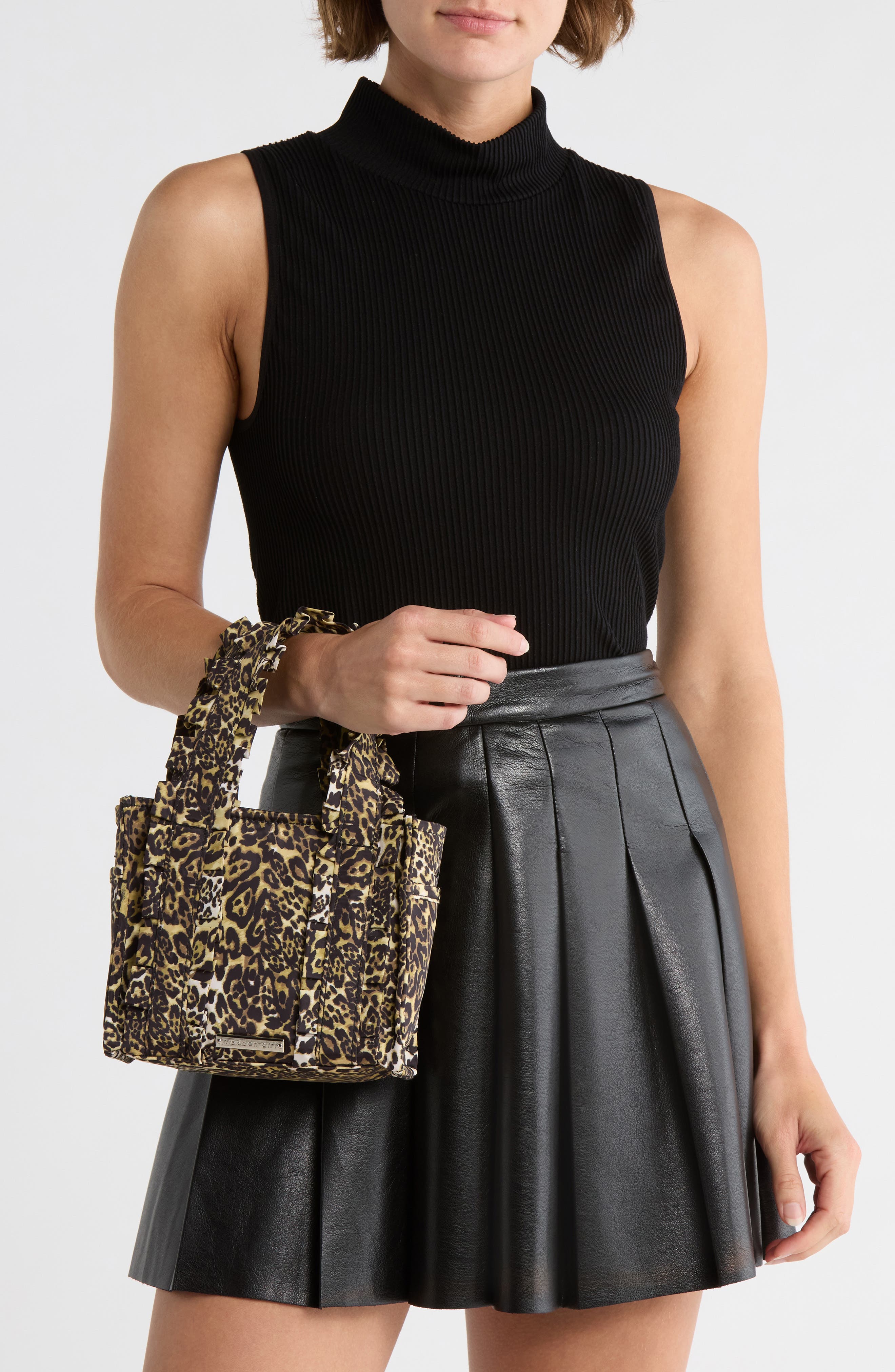 Ruffle Nylon Mini Tote, Alternate, color, LEOPARD