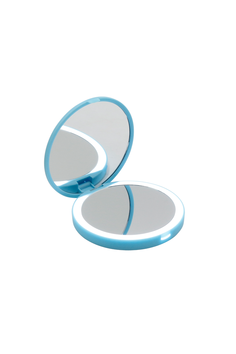 Cinderella Compact Mirror with LED Light and Wireless Power Bank Charging Base, Alternate, color, Blue